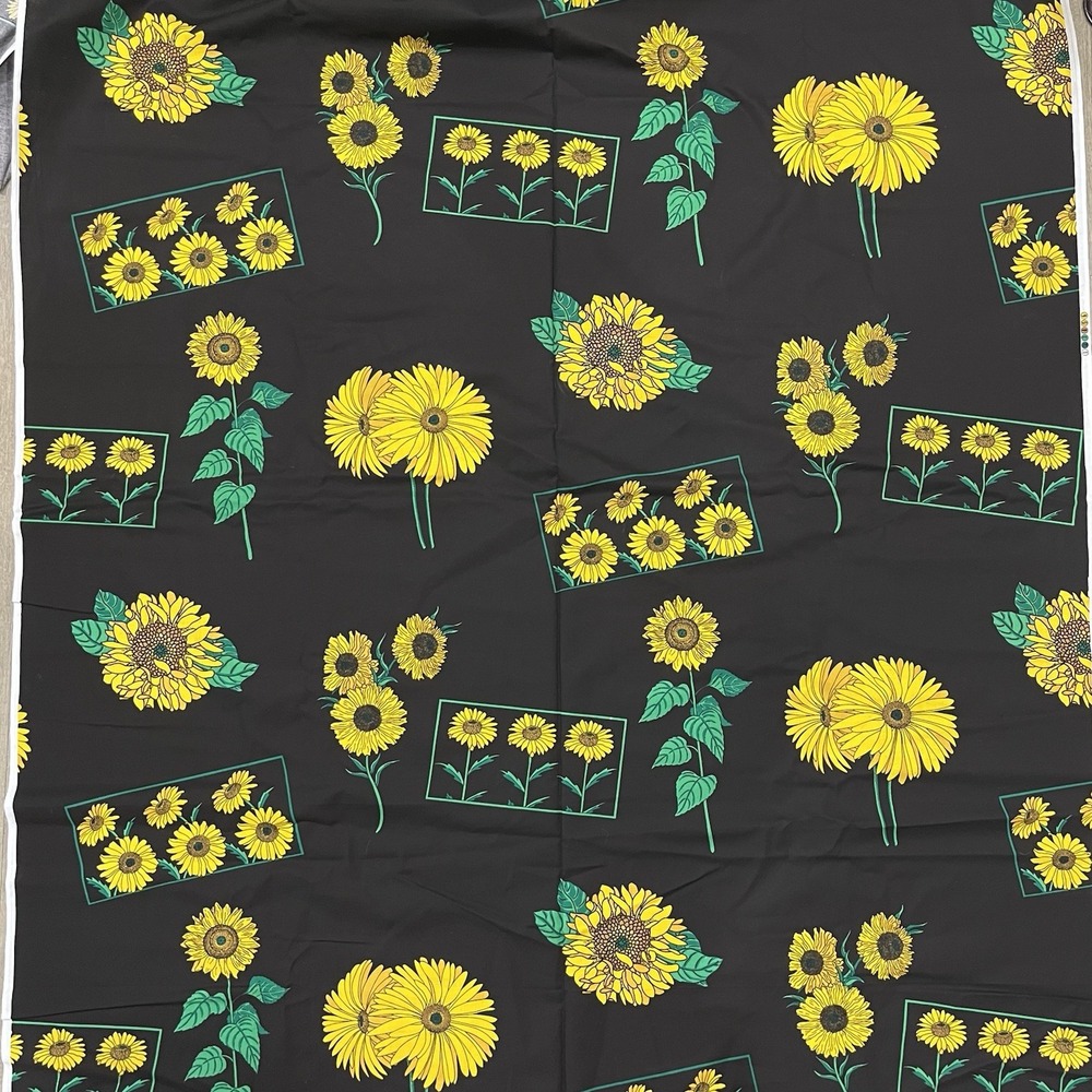 Vintage Cotton Sunflower Quilt Fabric Black Yellow Green Country Craft New 6 Yds